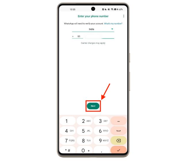 WhatsApp account creation on Pixel 7 Pro