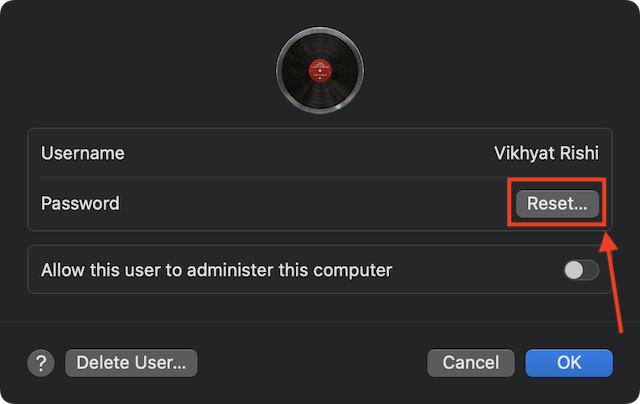 Change MacBook Password via Admin Account