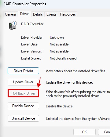 Rolling back to previous driver in Windows 11 Device Manager
