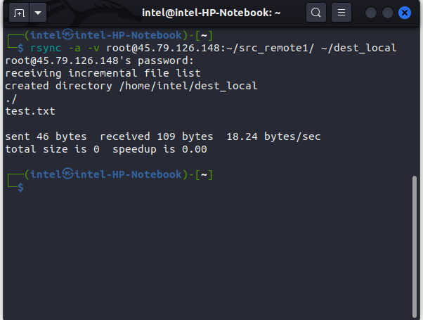 using rsync to copy file from a remote system to a local system