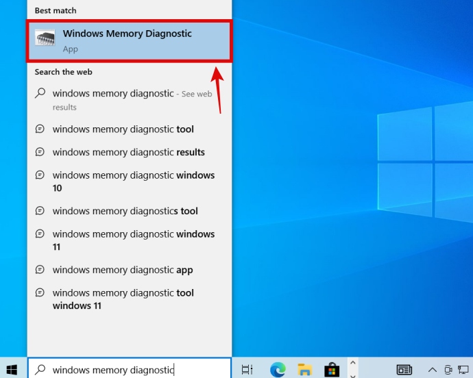 launching Windows Memory Diagnostic tool in Windows 10