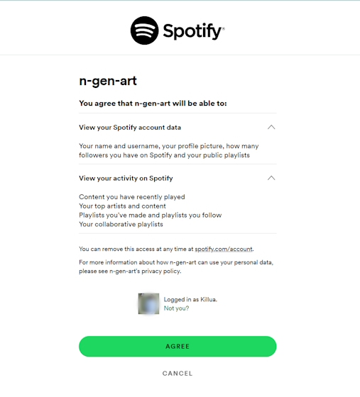 The spotify's confirmation webpage 