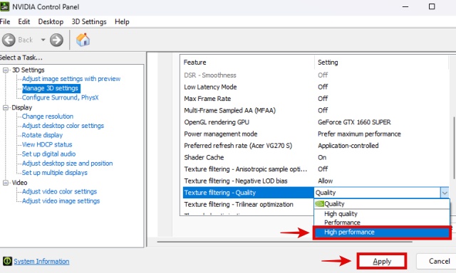 Changing Texture Filtering Quality Setting in NVIDIA Control Panel