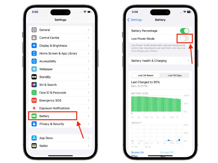 Turn off low power mode on iPhone