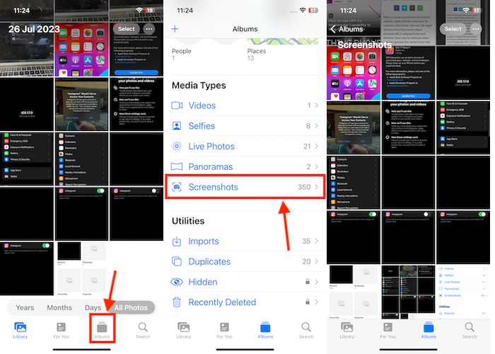 Steps to view screenshots on iPhone