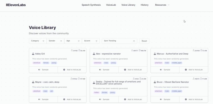 voice library in elevenlabs
