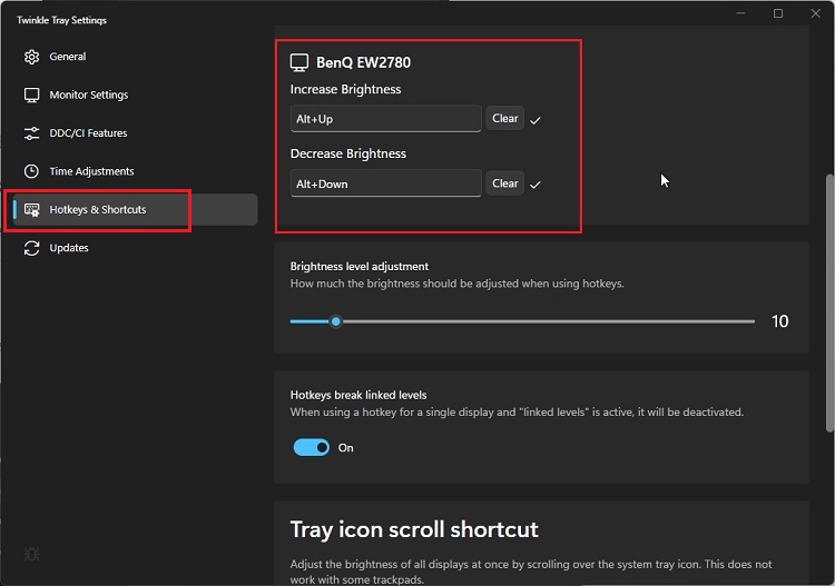 twinkle tray keyboard shortcut customization