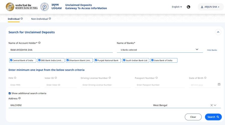 enter your details in UDGAM portal