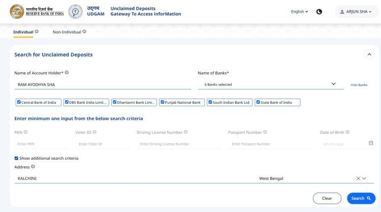 enter your details in UDGAM portal