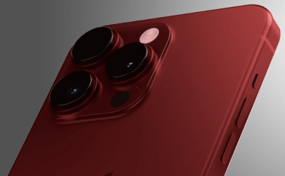 A closer look of rear camera on Deep Red iPhone Pro model