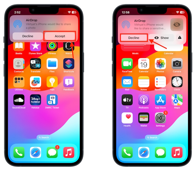 Accept or Decline AirDrop on iPhone