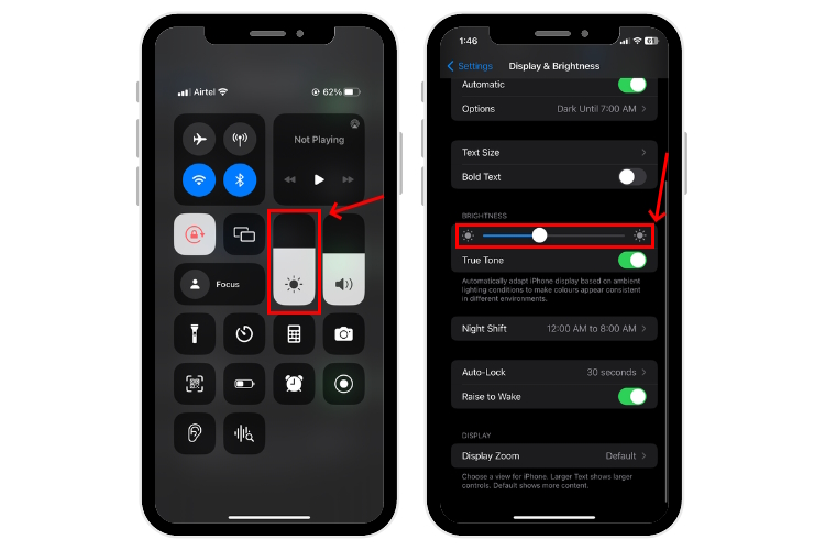 Adjust Brightness on iPhone from Control Center or Settings