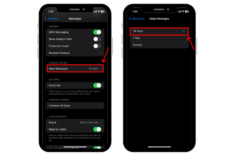 Adjust your Message History on iPhone
