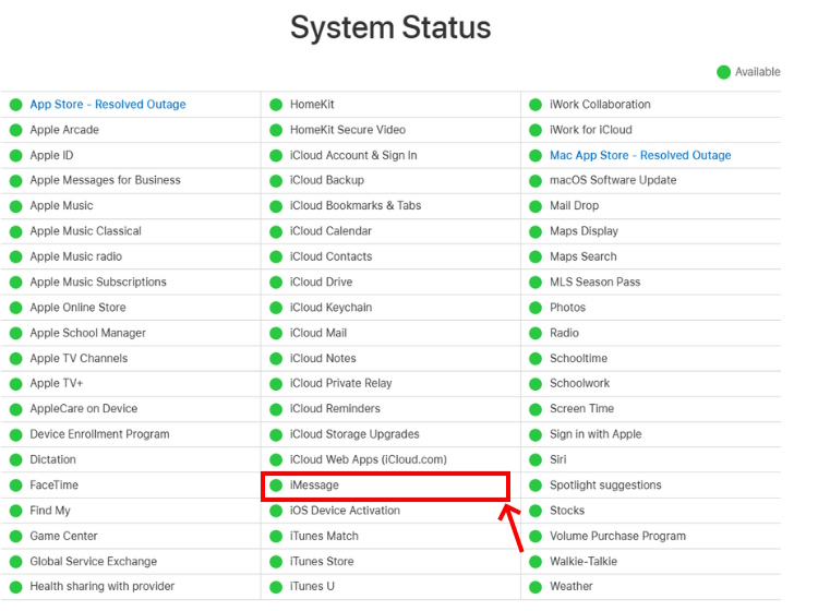 Apple System Status Page