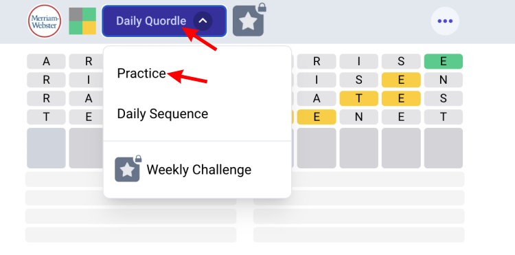 A screenshot showing how to change game modes in Quordle 