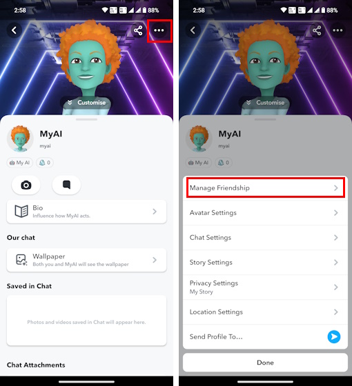 Snapchat My AI friendship profile page