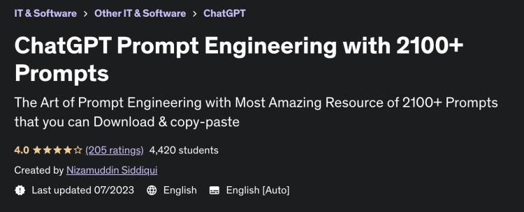 A screenshot of ChatGPT prompt engineering with free prompts 