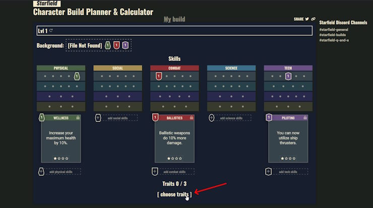 Choose your traits in Build Planner