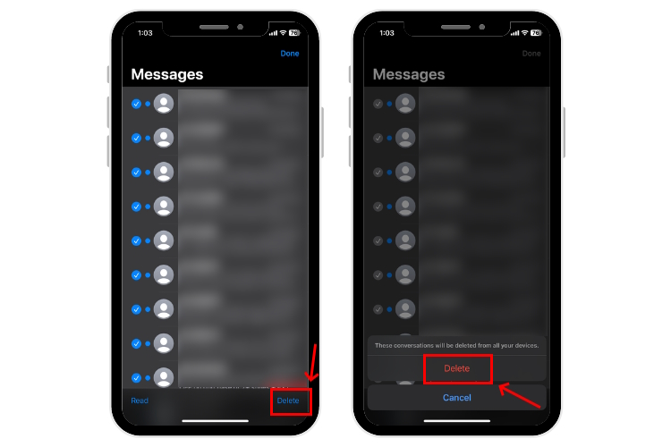 Delete multiple messages on iPhone