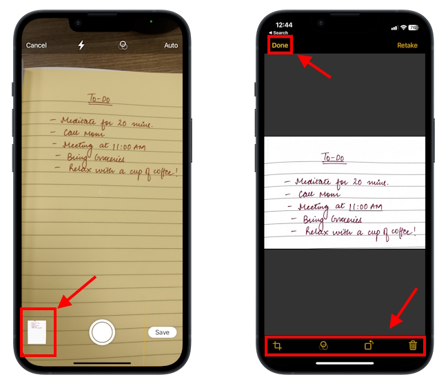 Edit a scanned document in Notes app