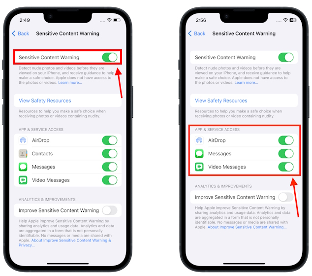 Enable Sensitive Content Warning in iPhone Settings