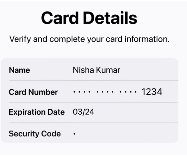 Enter Card Details in Apple Wallet