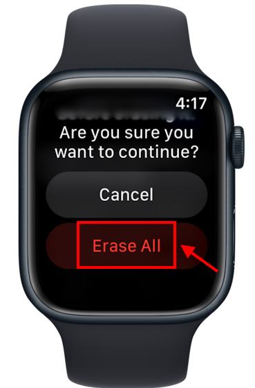 Erase All button on Apple Watch