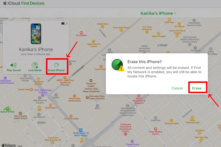 Erase iPhone via iCloud Find My