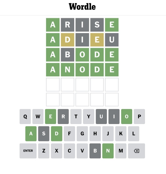 A screenshot of the final wordle puzzle 