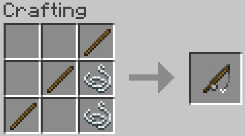 Crafting recipe for a fishing rod in Minecraft