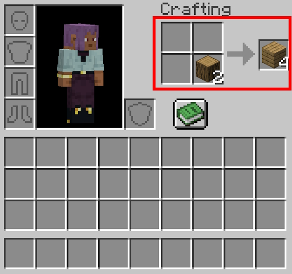 Breaking the logs down into planks in the crafting grid
