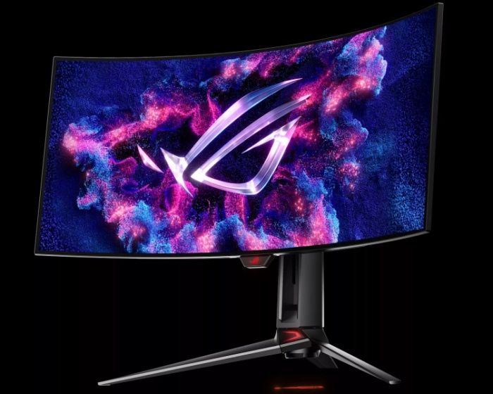 Asus revela o primeiro monitor 4K 240 Hz do mundo na Gamescom 2023 3 Parte frontal do monitor de jogos ultra amplo ASUS ROG Swift PG23WCDM