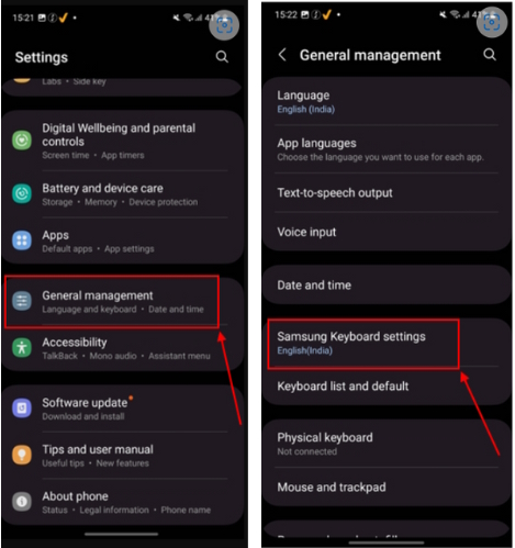 General Management option in Samsung Settings