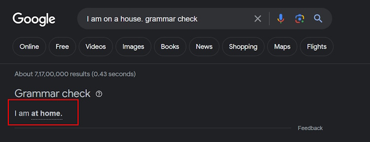 Google Grammar Check feature