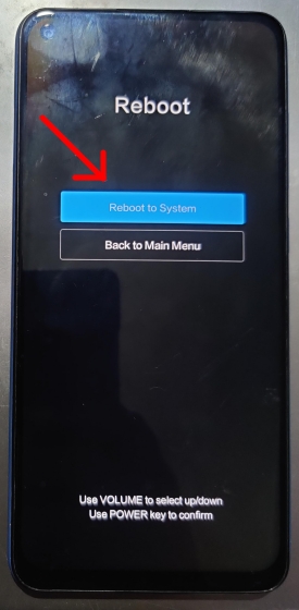 select reboot to system in xiaomi recovery screen