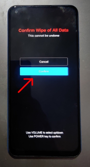 confirm to wipe all data in xiaomi recovery screen