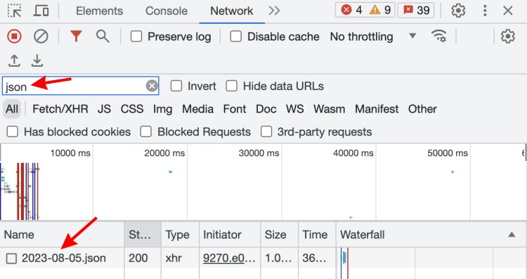 A screenshot showing the json file 