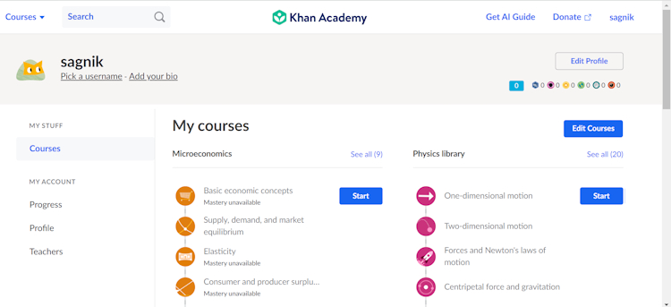 Khan Academy website interface