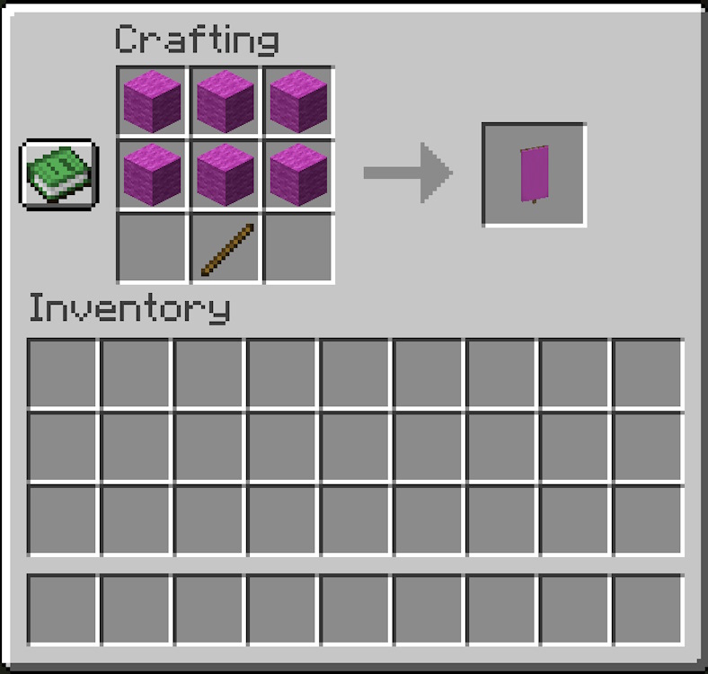 Crafting recipe for a magenta banner in Minecraft