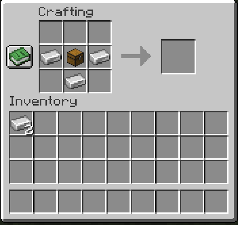 Chest in the central slot of the grid and two iron ingots on either side of it, as well as one below it