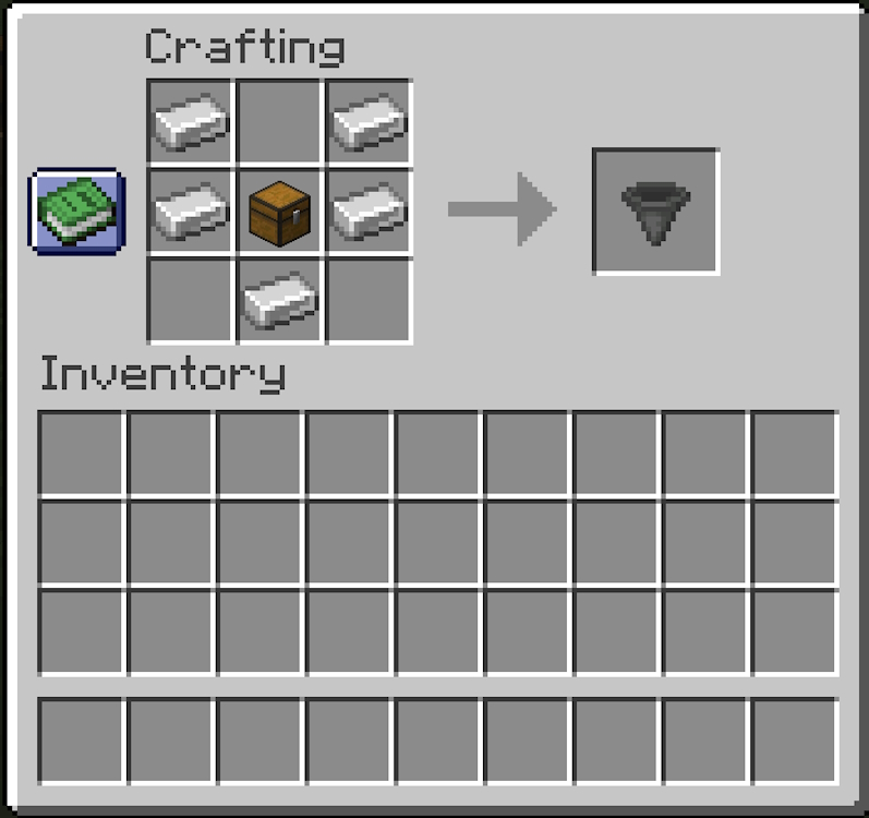 Crafting recipe for a hopper in Minecraft