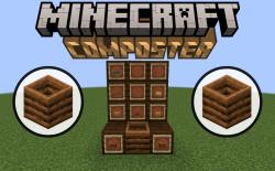 Wooden slabs in item frames and a Minecraft composter block in front