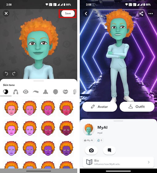 Saving Snapchat My AI customized changes