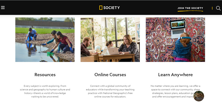 Nat Geo Education website interface