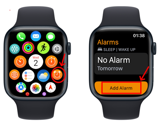Open Alarms app on Apple Watch