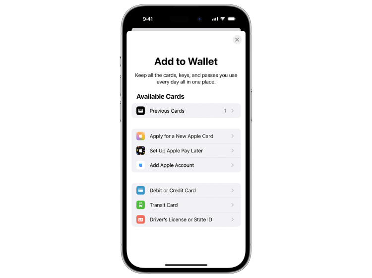 Add to Wallet option on iPhone