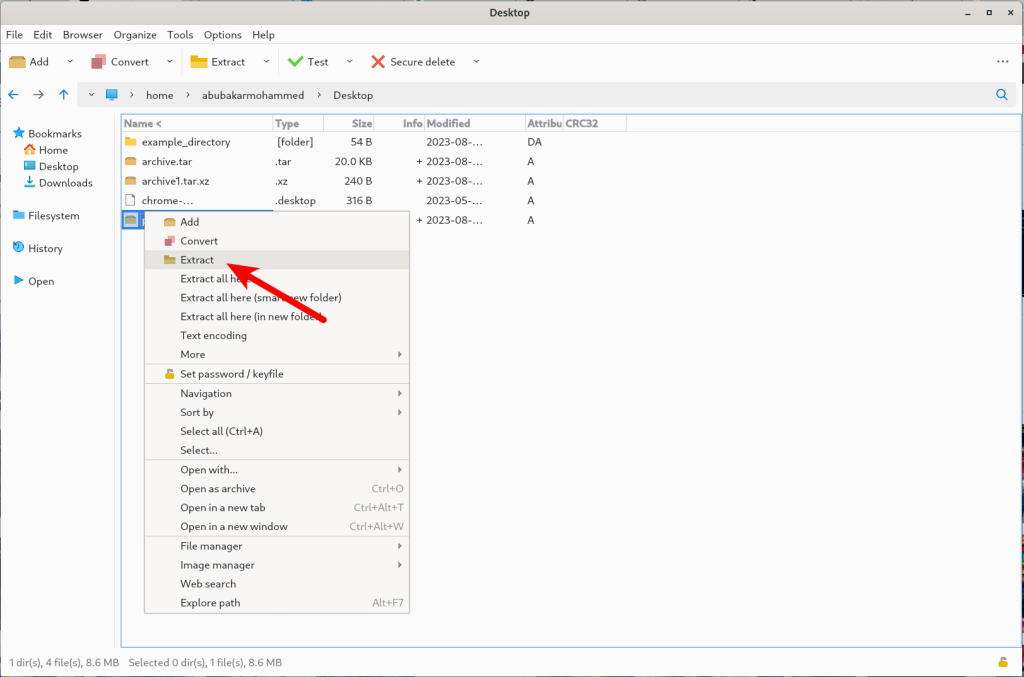 Peazip Extract option