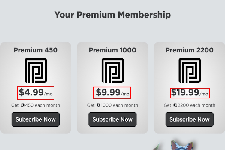 Membership subscription prices