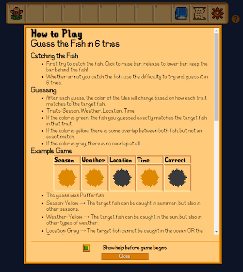 Instructions shown in the Pufferdle game