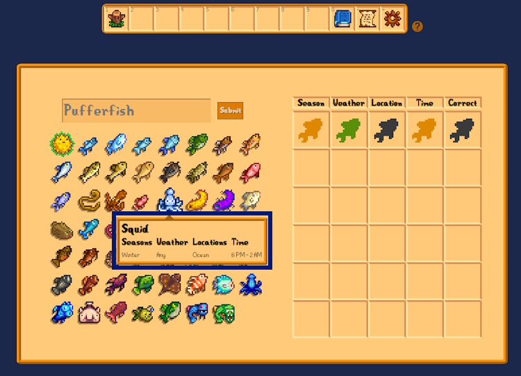 Information about a game's fish